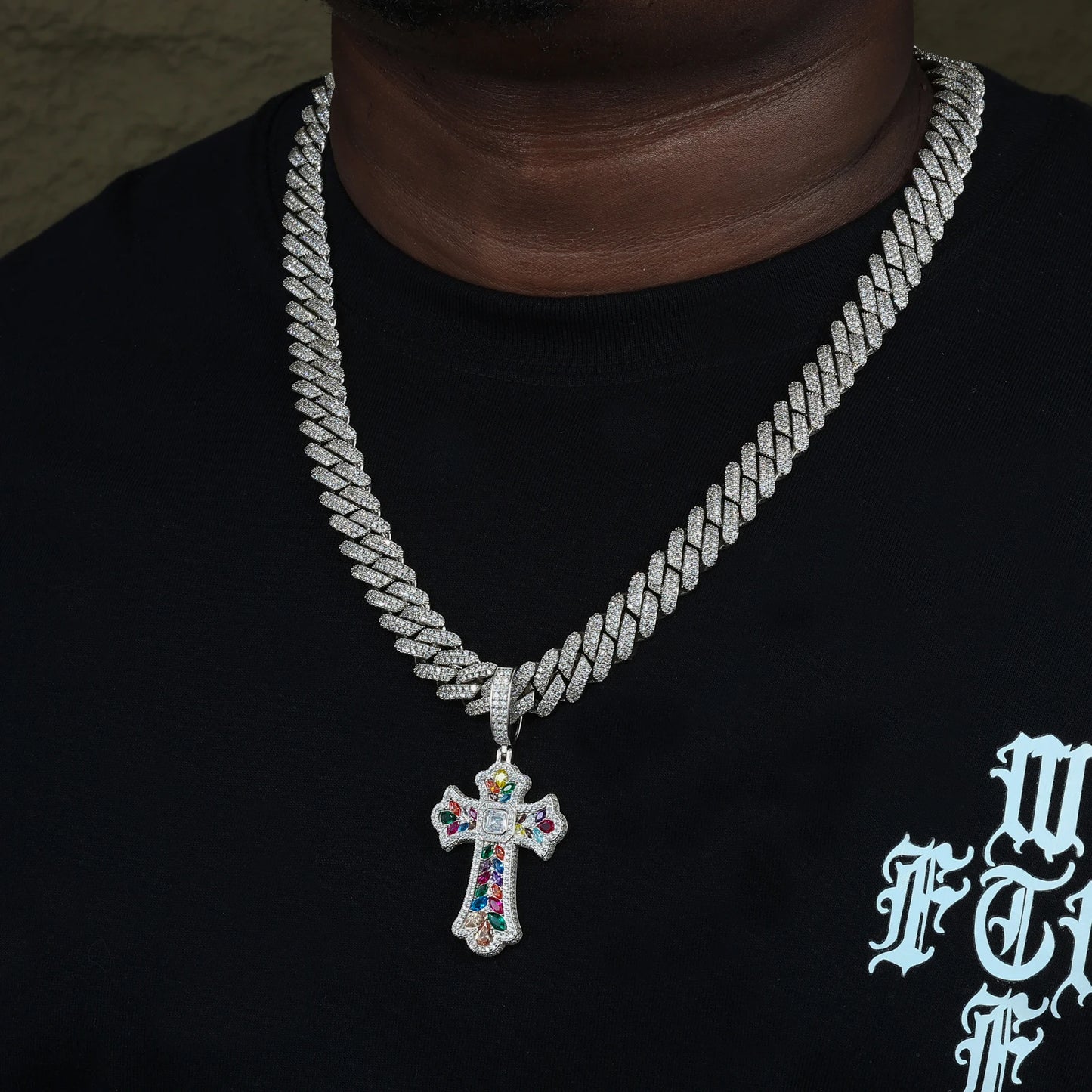 Rainbow Moissanite Cross Pendant