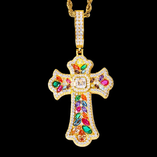 Rainbow Moissanite Cross Pendant