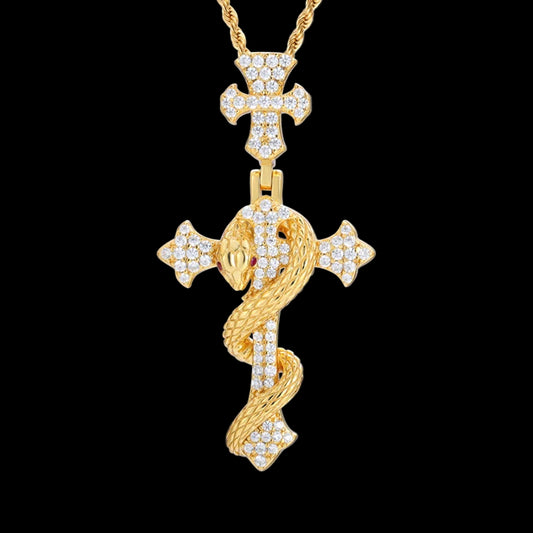 Snake Cross Iced Out Pendant