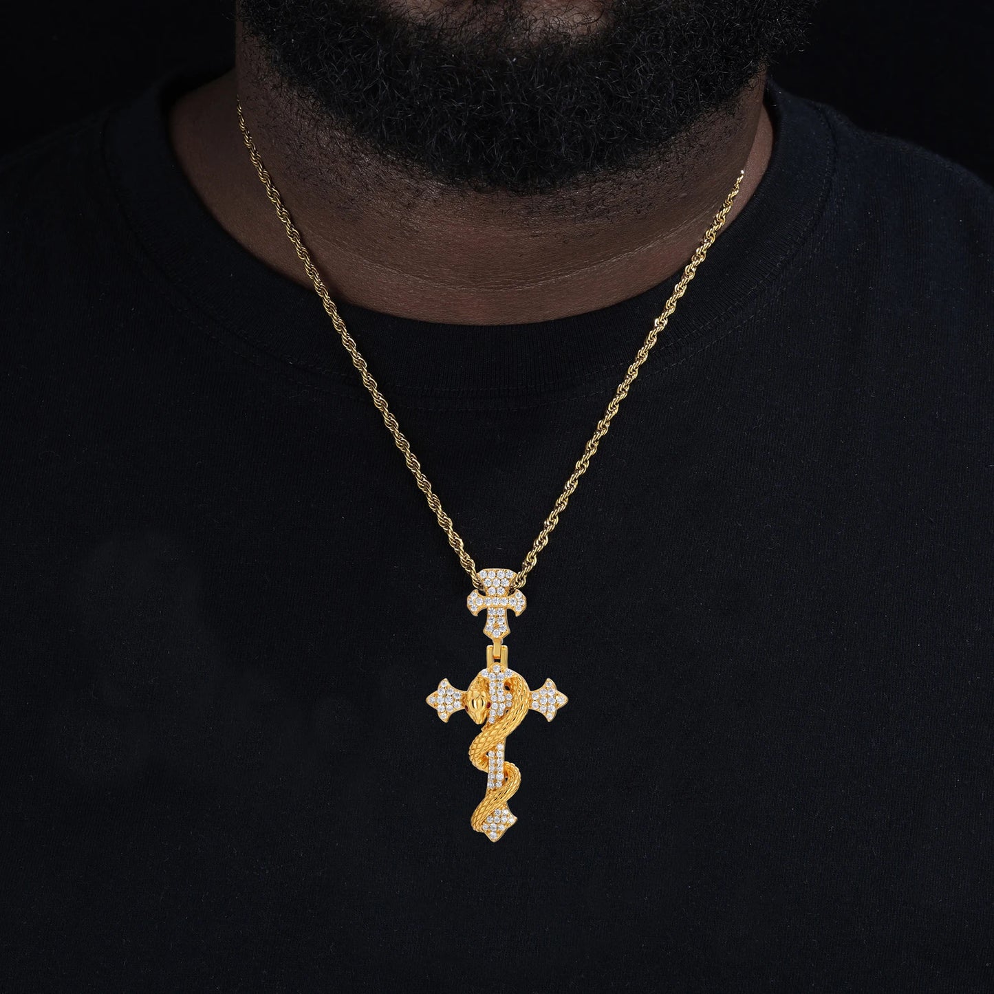 Snake Cross Iced Out Pendant