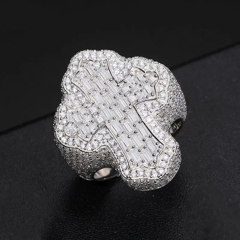 Iced Out Moissanite Cross Ring