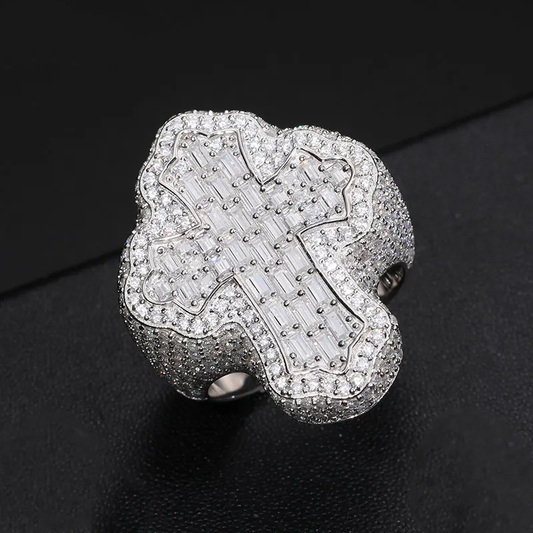 Iced Out Moissanite Cross Ring