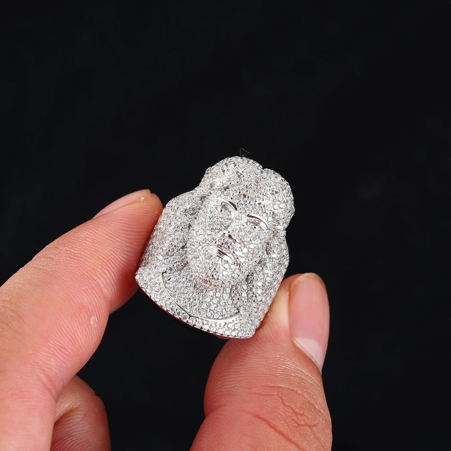 925 Jesus Head Moissanite Ring