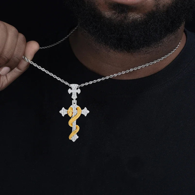 Snake Cross Iced Out Pendant