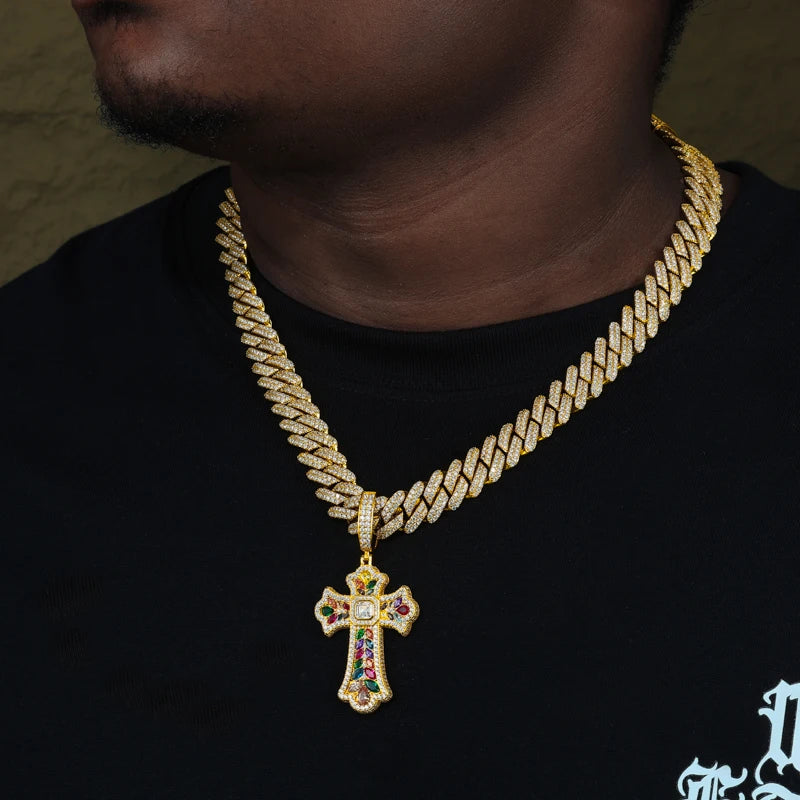 Rainbow Moissanite Cross Pendant