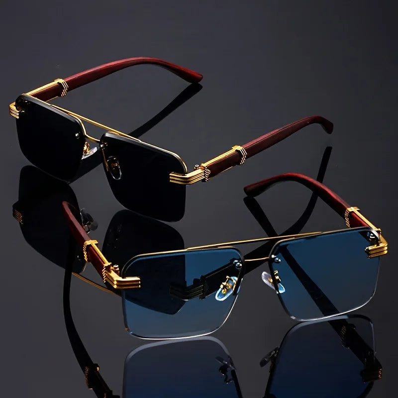 Wooden-Trim Frameless Sunglasses