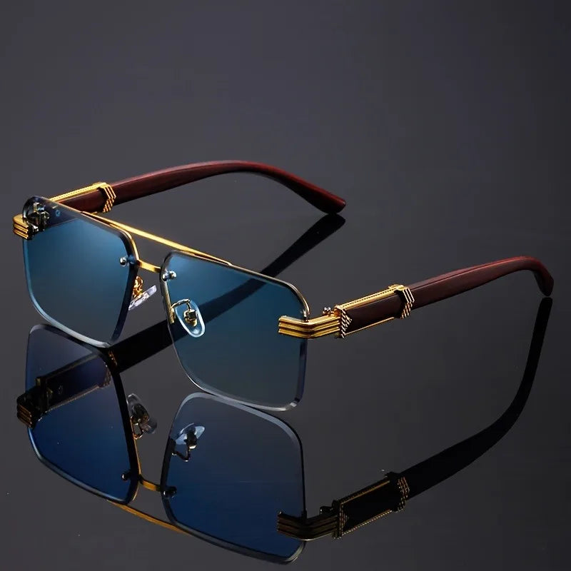 Wooden-Trim Frameless Sunglasses