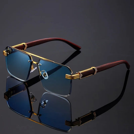 Wooden-Trim Frameless Sunglasses