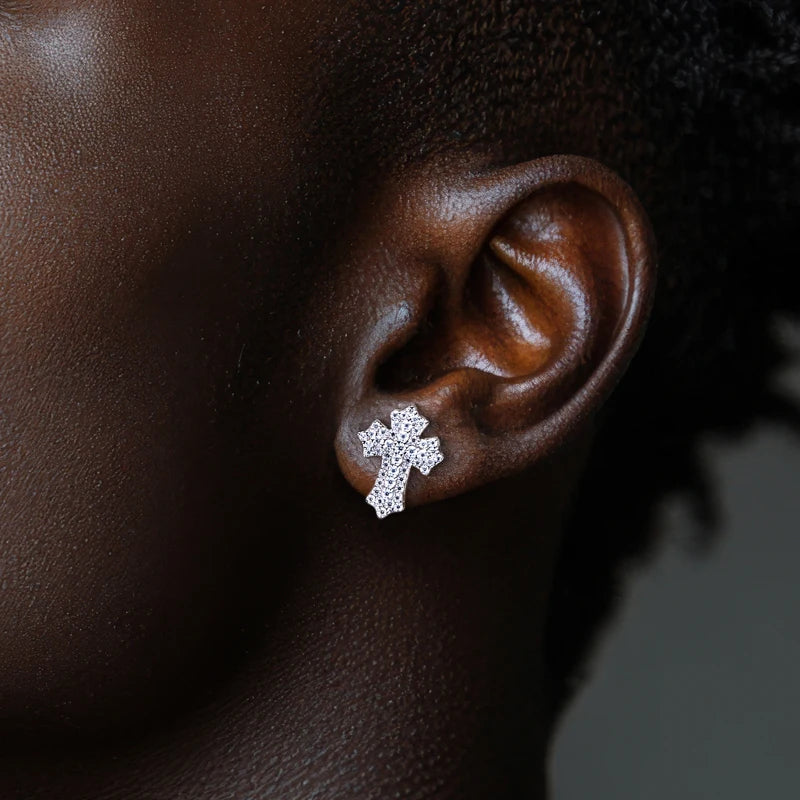 Moissanite Cross Stud Earrings