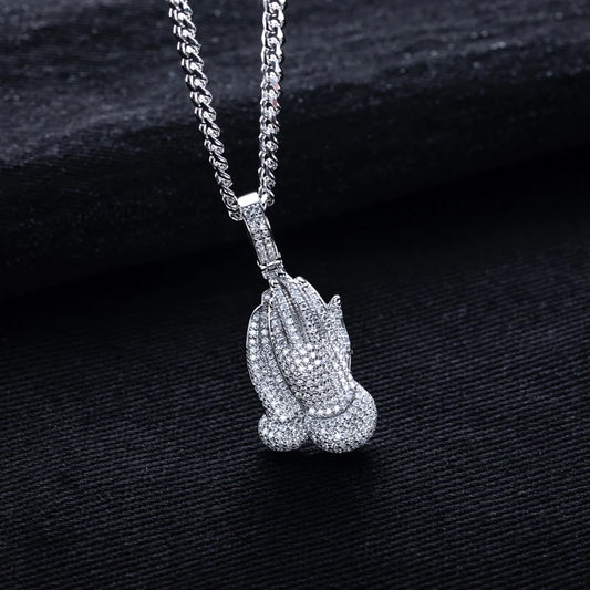 Moissanite Praying Hand Pendant