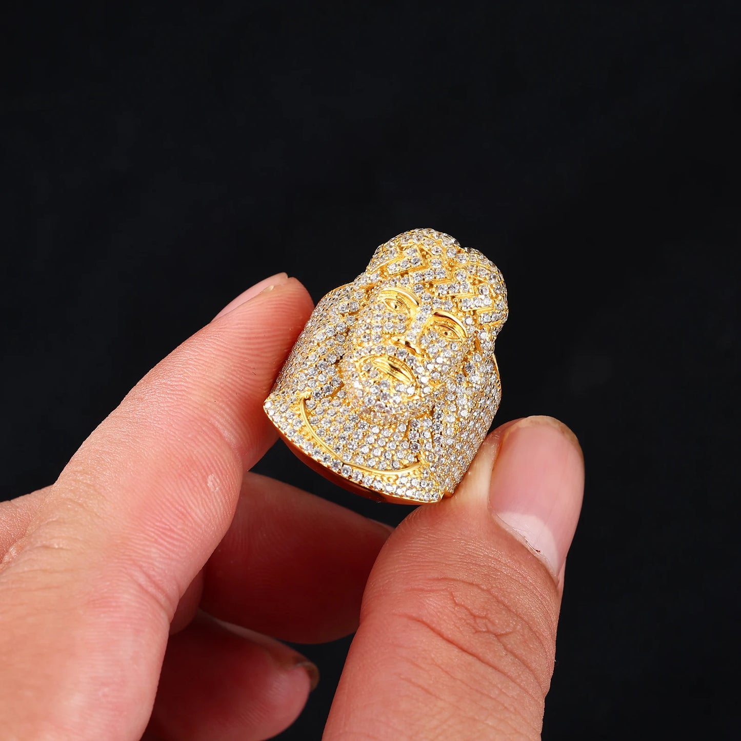 925 Jesus Head Moissanite Ring