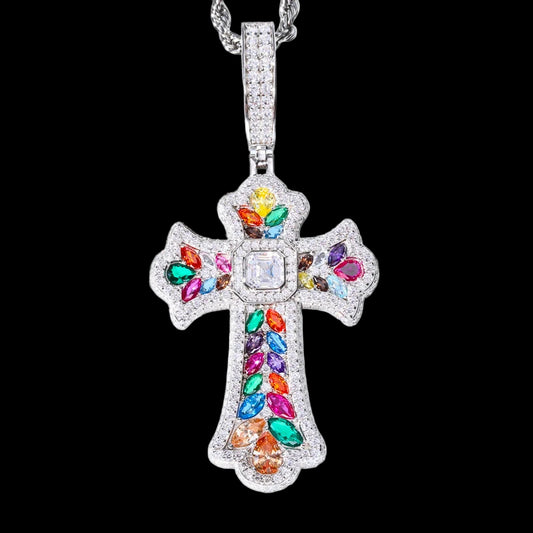 Rainbow Moissanite Cross Pendant