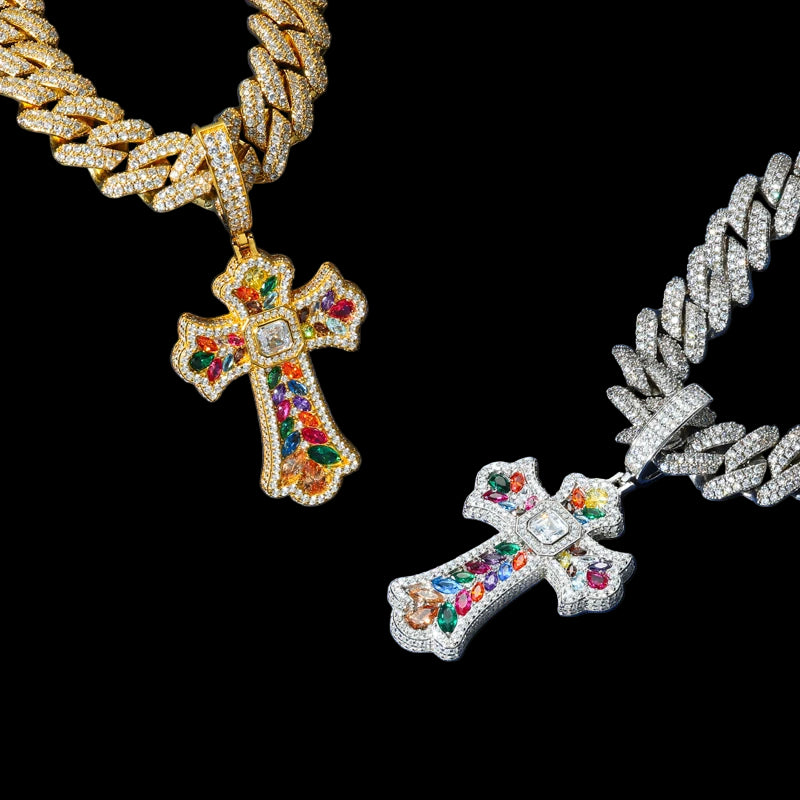 Rainbow Moissanite Cross Pendant