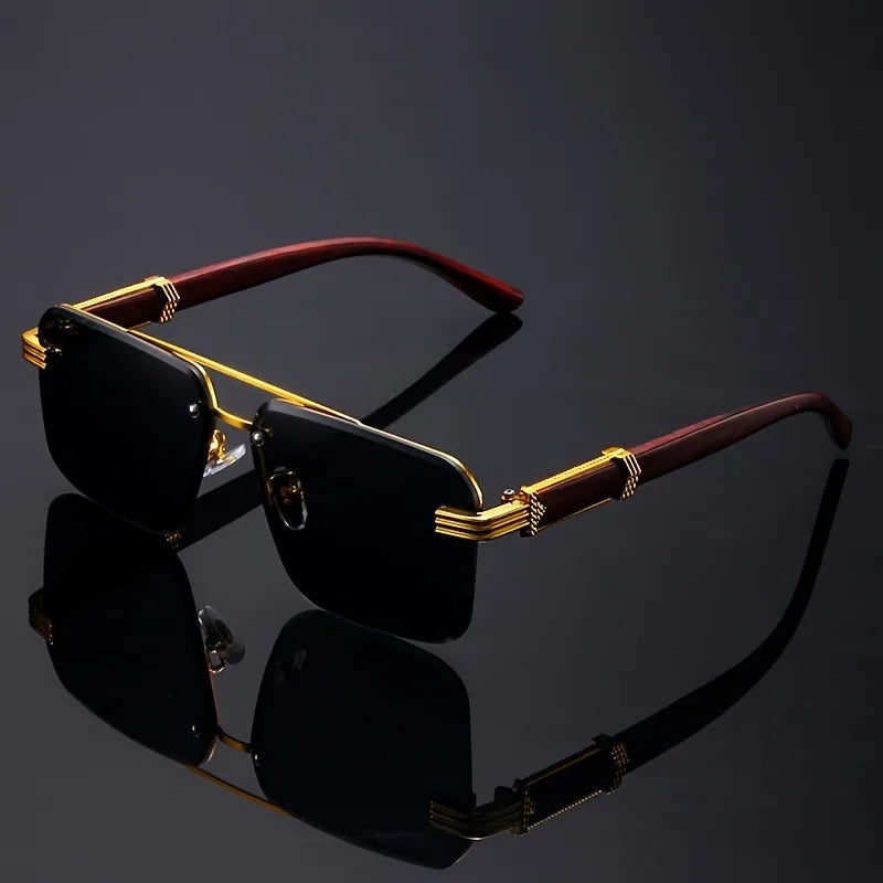 Wooden-Trim Frameless Sunglasses