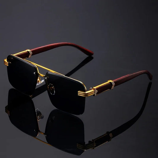 Wooden-Trim Frameless Sunglasses