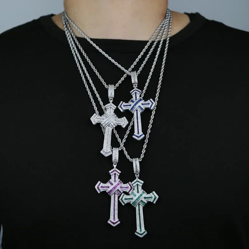 Long Moissanite Cross Pendant