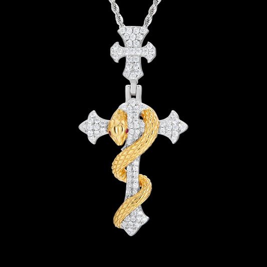 Snake Cross Iced Out Pendant